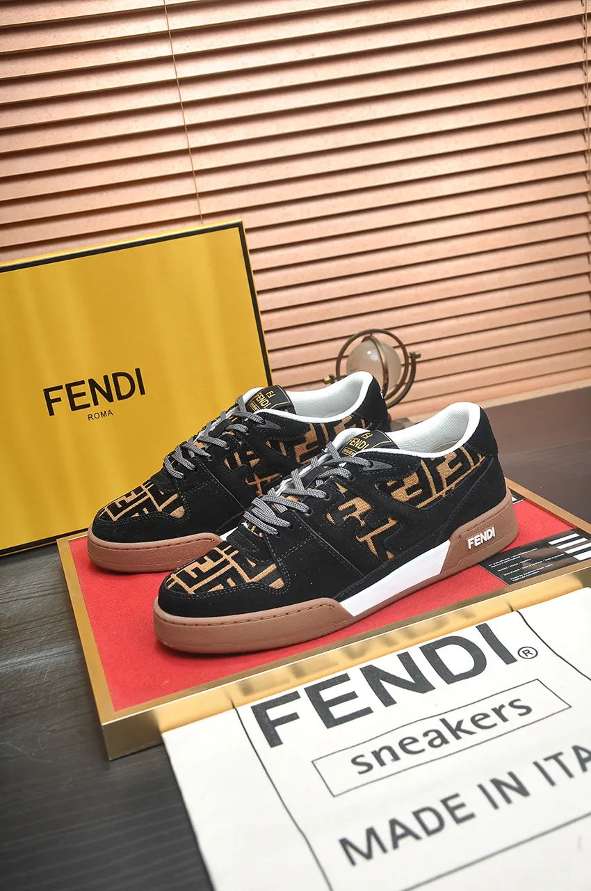 Men's shoes 💰600💶 [Fendi] The latest couple model 🔥 Many 💑 stars have the same style. FD match is a one-to-one replica of the original version. The first fendi match created by designer Kim Jones and Trainer basketball sneakers by Donkey. Material: Original silk leather. Lining: breathable mesh. Packaging: Original 1:1 matching high-end packaging. Size: Female 35-40 Male 38-44 (45 46. Custom-made (no return or exchange)